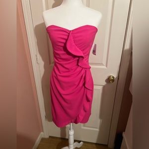 ALEXIA ADMOR NEW YORK HOT PINK SWEETHEART STRAPLESS MIDI DRESS, SIZE LARGE, NWT